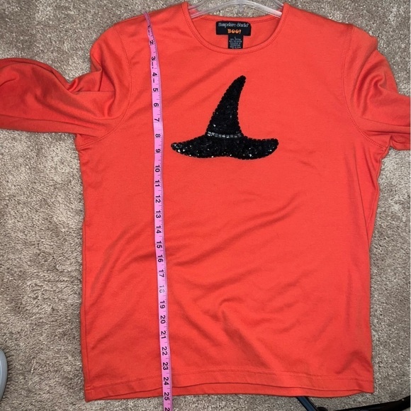 Hampshire Studio BOO Orange Halloween Shirt with Sequined Witch Hat Size Large - Picture 4 of 8